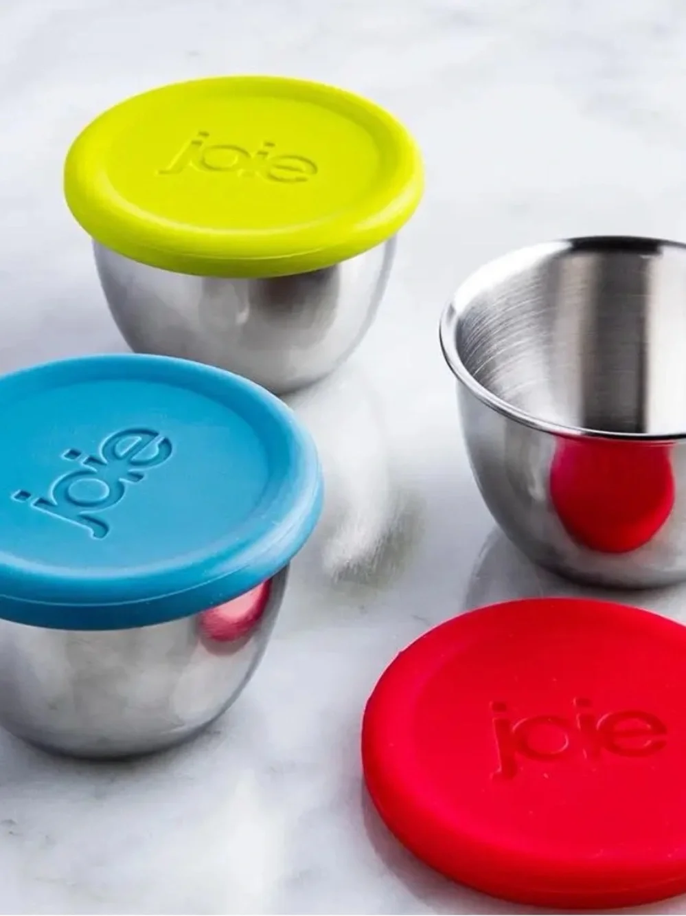 Joie Stainless Steel Condiment Set with Red and Green Silicone Lids